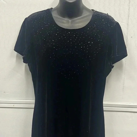 Women’s P.J. Klein Black Velvet Beaded Dress Size 12 EUC - Picture 2 of 6